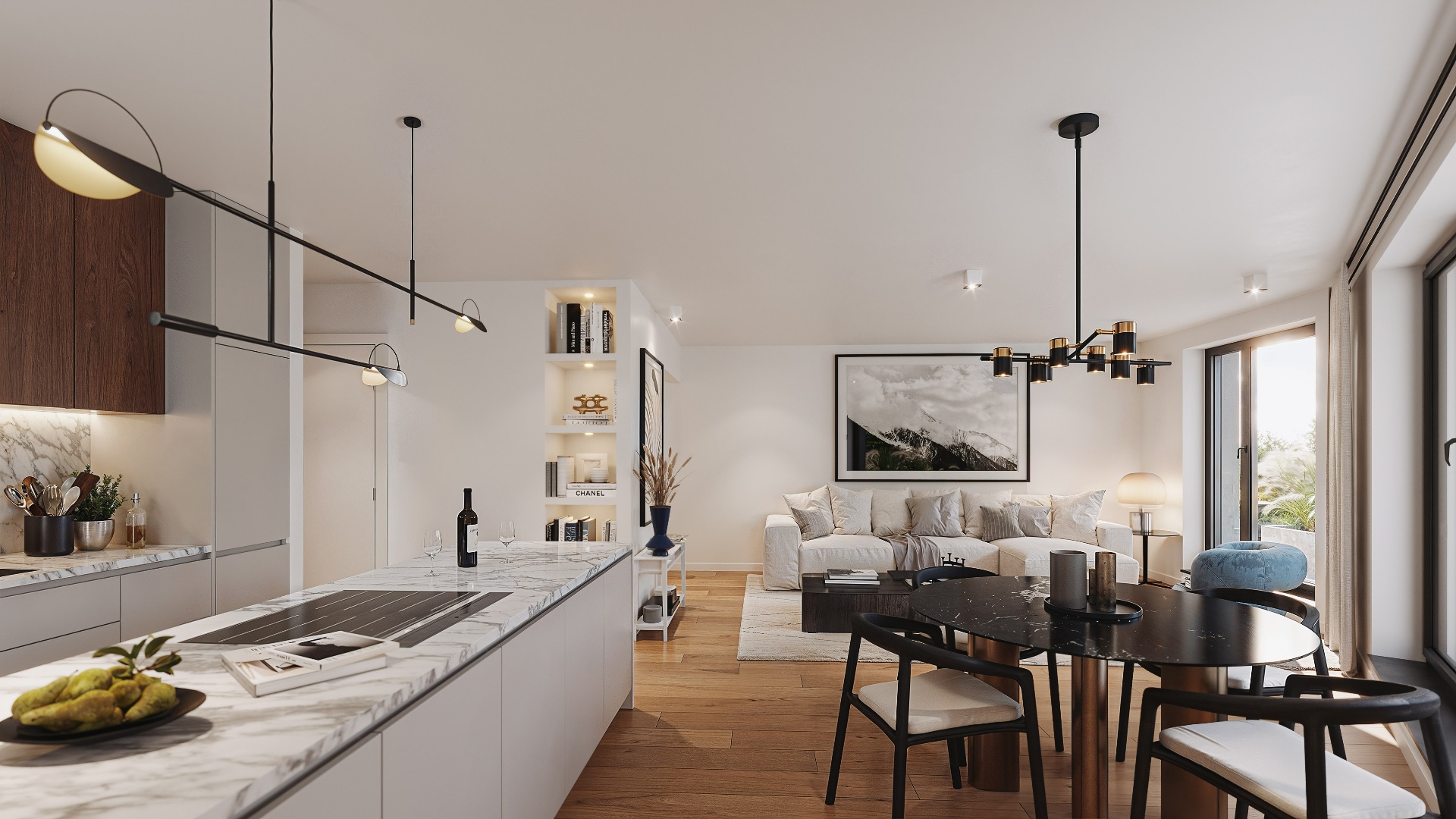 Salon et cuisine d'un appartement de la Résidence Eden